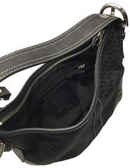 COACH SIGNATURE JACQUARD AND LEATHER MINI HOBO BAG BLACK